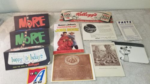 Kellogg's paper hat, birthday card, fact sheet, Joke Book, etc.