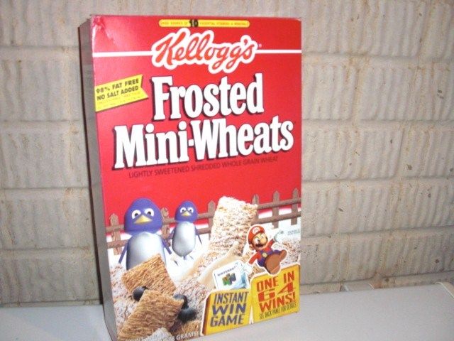 Vintage 1996 Frosted Mini Wheats NINTENDO 64 SUPER MARIO Cereal Box Kellogg's