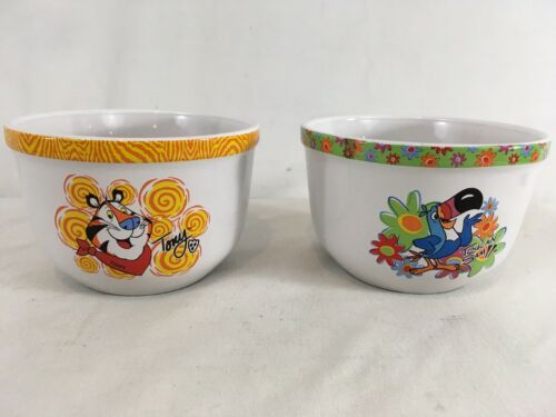 Kellogg 2002 Tony Tiger Toucan Sam Collectible Ceramic Cereal Soup Bowls