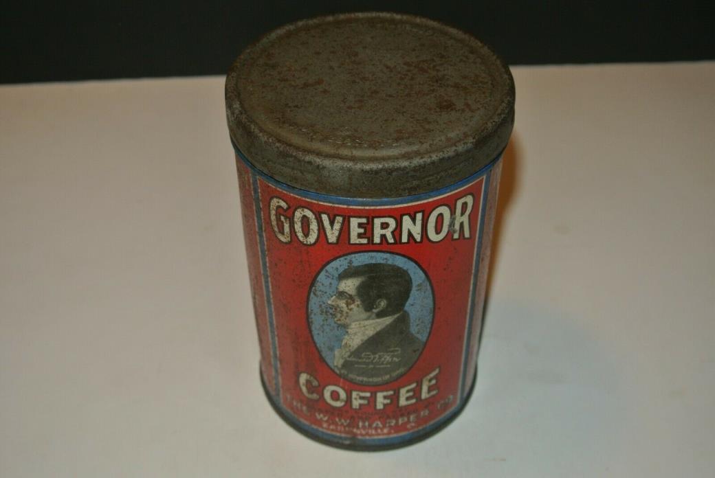 Vintage Antique Coffee Tin Can GOVERNOR COFFEE 1# lb w/lid Zanesville, Oh.