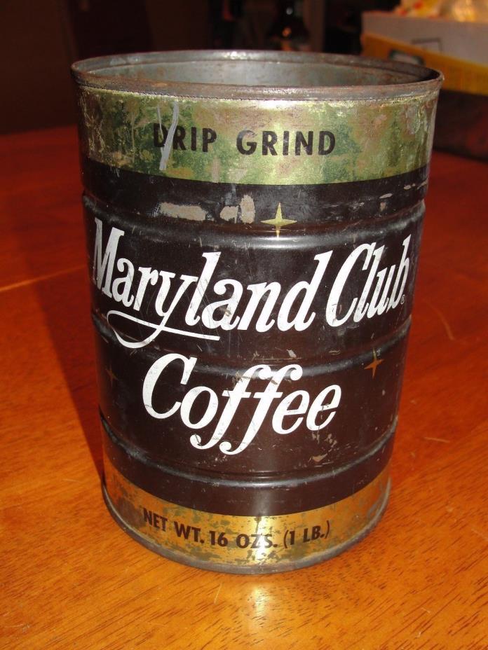 Vintage Maryland Club Drip Grind 16 ozs Tin Metal Coffee Can W/O Lid