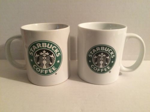 Pair of Starbucks Classic White Cafe Restaurant Coffee Mugs Cups Glasses