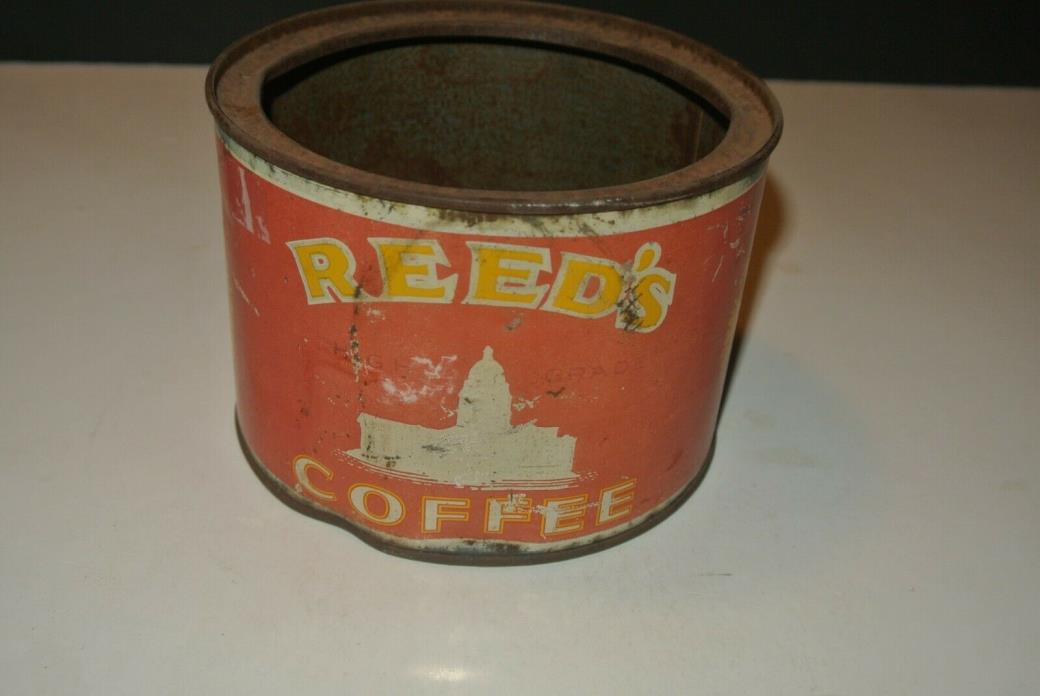 Vintage Antique Coffee Tin Can REED'S COFFEE 1# lb pound Topeka, Ks.