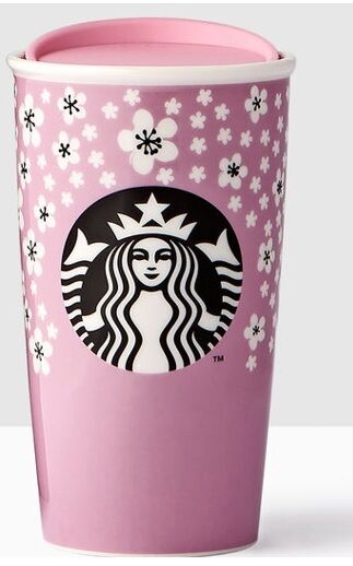 NEW Starbucks 2017 CHERRY BLOSSOMS  Pink Double Wall Traveler Mug/Tumbler 12 oz