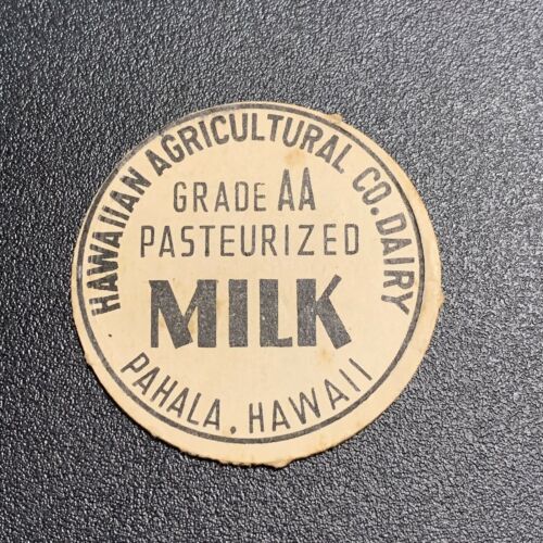 Hawaii Milk Cap- Black Hawaiian Agricultural Co Dairy Grade AA. Pahala, Hawaii