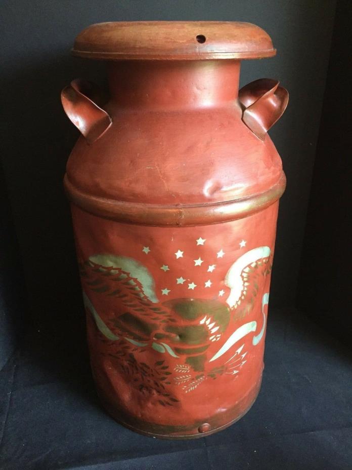 Antique Vintage Milk Can Painted with American Folk Art Eagle