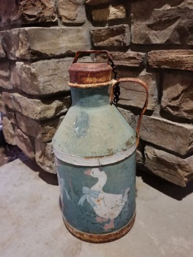 Vintage Milk Cream Jug Antique Bucket Can Metal Small CPM Co Creamery Painted