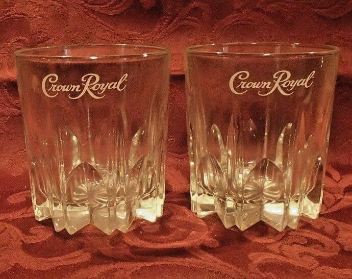 2- CROWN ROYAL Lowball Whiskey Rocks Tumblers Glasses Drinks 16 pt Marked Italy