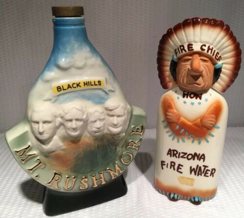 Vintage Jim Beam Mt. Rushmore (1969) & Arizona Fire Water Liquor Bottles ~Pair