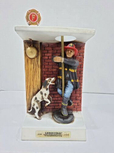 Vintage Firefighter Lionstone Sculpture Kentucky Whiskey Porcelain Decanter 1975