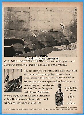 1962 Jack Daniel's Whiskey Bottle Guinea Fowl Our Neighbor's Best Grain Print Ad