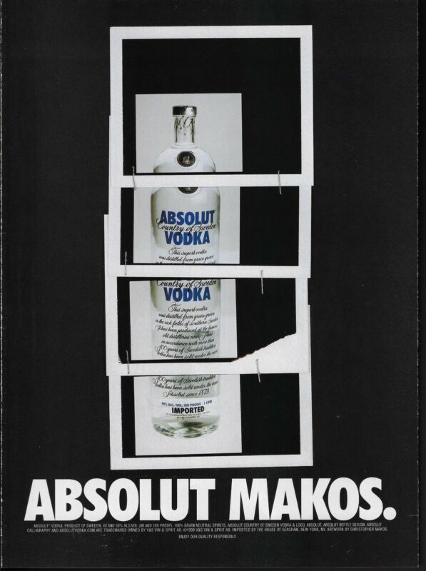 1999 CHRISTOPHER MAKOS Art ABSOLUT Vodka Bottle Print Ad