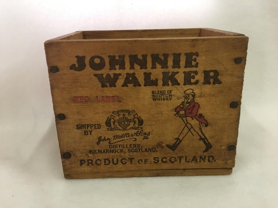 Vintage Johnnie Walker Red Label Whiskey Miniatures Bottle Wood Wooden Box