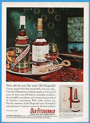 1962 Old Fitzgerald Bourbon Antique Keys Old Bottle Gift Decanter Box Photo Ad