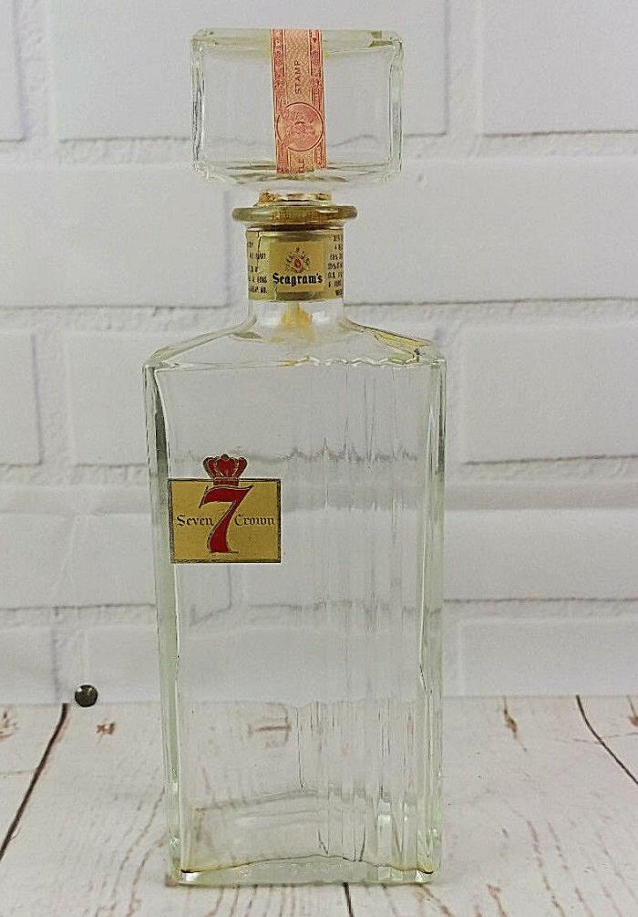 Seagram's Seven Crown Whiskey Bottle Decanter Crystal Glass - Vintage MCM