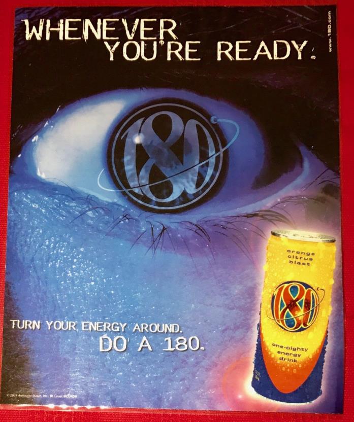 2001 180 One-Eighty Energy Drink Shot Protected- SEALED Ad 11x9 Monster Rockstar