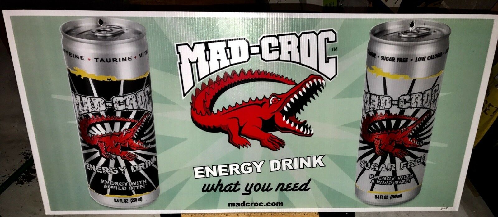2007 MAD CROC Energy Drink Corrugated Sign Hard Firm Plastic Monster Rockstar