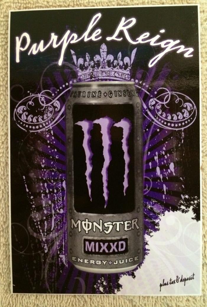 2008 Monster MIXXD Energy Drink PURPLE REIGN Rain Store Cooler Label 4x6 Prince