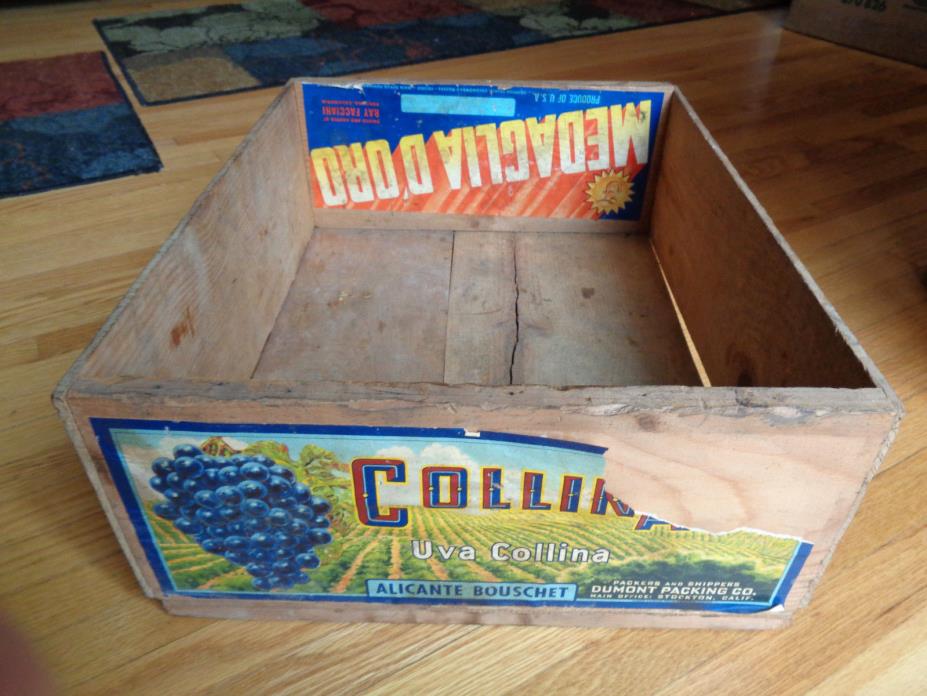 Vintage WOODEN CRATE with COLLINA GRAPE FRUIT LABEL