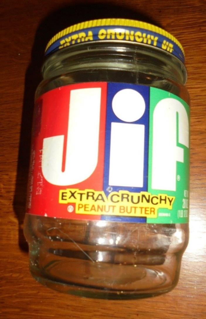 Vtge JIF Extra Crunchy Peanut Butter jar w/correct lid, 28 ounces