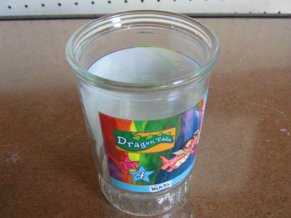 Welch's Dragon Tales Glass Jelly Jar Cup Catchinng Colors is 4 in Series of 6