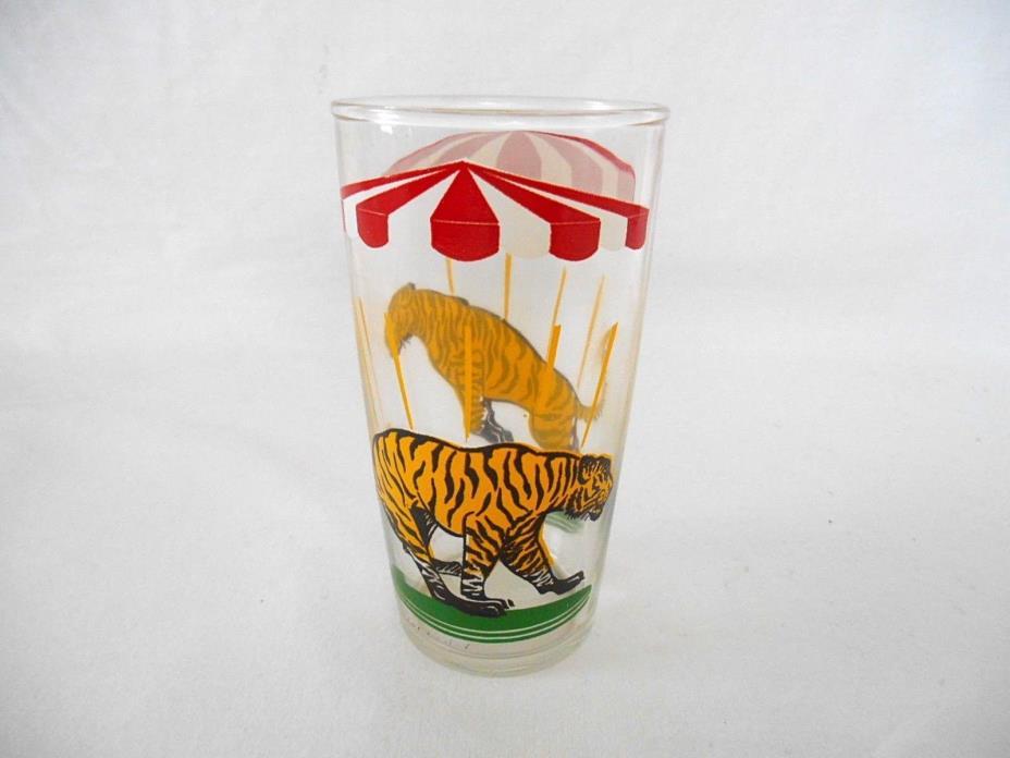HTF Vintage TUMBLER CIRCUS TIGER w/ RED & WHITE CANOPY TENT Drinking Glass