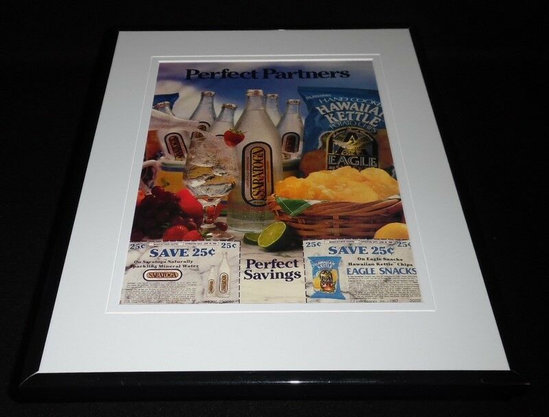 1987 Eagle Chips / Saratoga Water Framed 11x14 ORIGINAL Vintage Advertisement