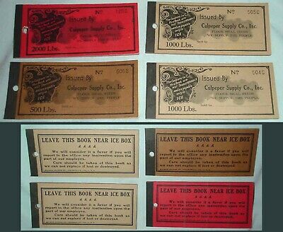 4 VINTAGE CULPEPER SUPPLY Co ICE COUPON BOOKS 2000, 1000, & 500 lbs /NICE