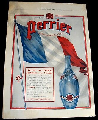 PERRIER 1915 TABLE WATER ADVERTISEMENT with FRENCH FLAG WORLD WAR I  APOLLINARIS