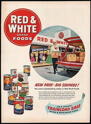 Vintage magazine ad RED AND WHITE BRAND labeled foods and store pictured 1956