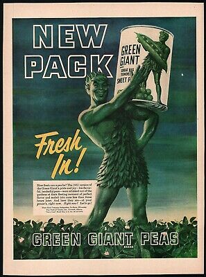 Vintage magazine ad GREEN GIANT SWEET PEAS 1951 Giant and can pictured