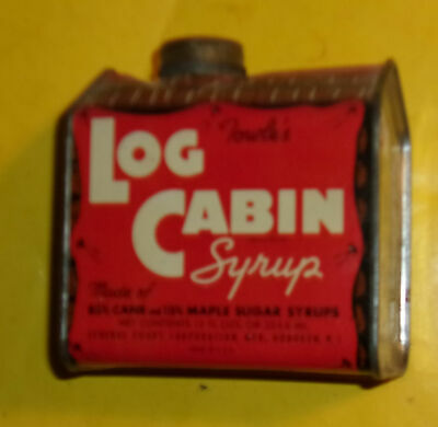 Red Log Cabin Syrup Tin Can with Screw Top 1950s Empty Tin Can Nice Graphic See!