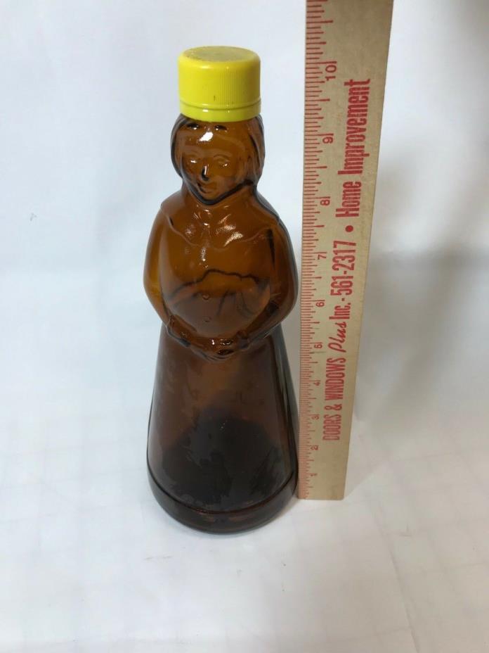 Aunt Jemima Vintage Brown Glass ~ Yellow Lid Pancake Syrup Bottle Collectors 10