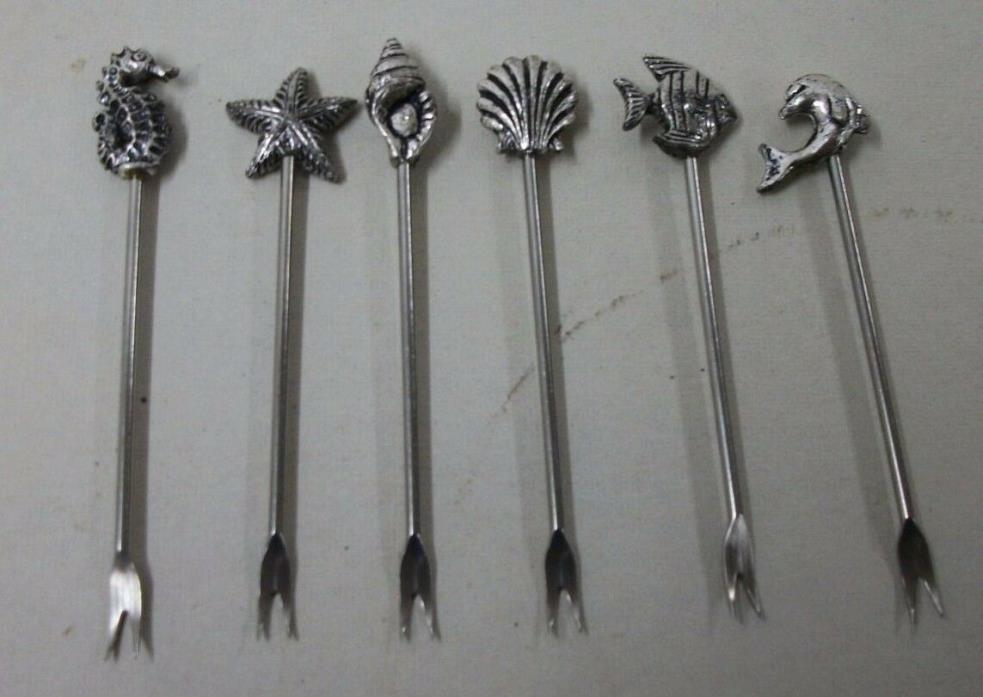 6 - FIGURAL Sea Creatures Animals Cocktail Appetizer PICKS Forks