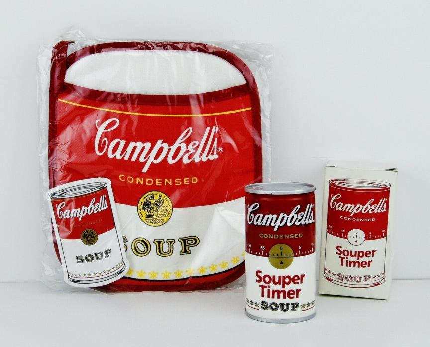 New – Rare “Campbell’s Soup” Timer & Canvas Pot Holder by Benjamin & Medwin 1998