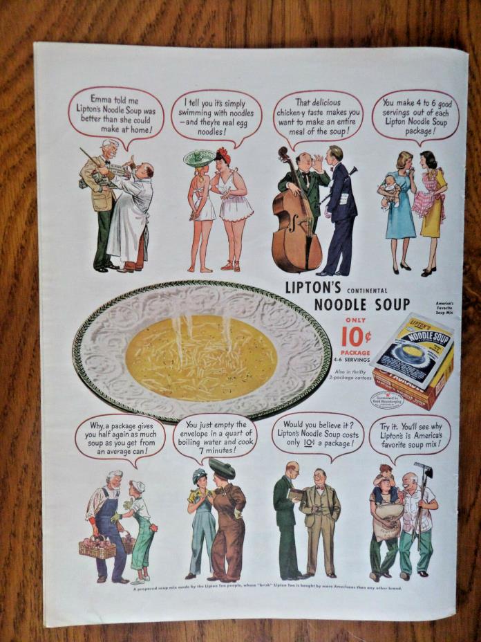 1944 Lipton's Continental Noodle Soup Ad 1944 Lucky Strike Cigarette Ad Tobacco