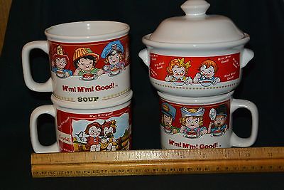 4 Campbell's Soup Mugs One with a lid 1997-1998-2000