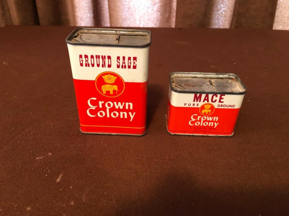 3 VINTAGE SPICE TINS by CROWN COLONY Sage and Mace