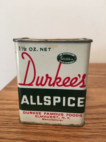 Durkees Allspice Spice Tin Can Elmhurst NY Vintage Grocery