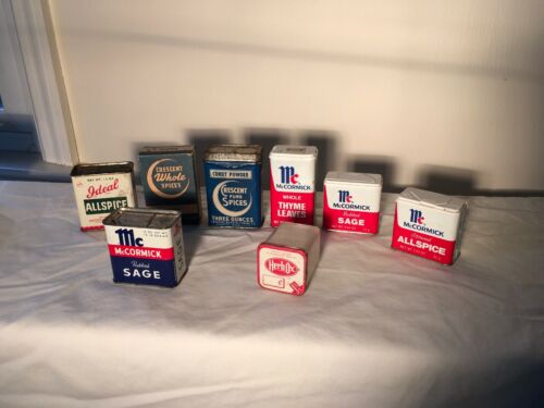 Mixed Lot Of 8 Vintage/newer Spices-McCormick, Ideal, Crescent, Herb -Ox