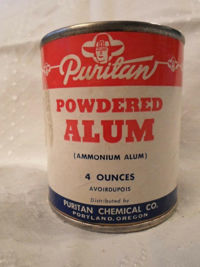 Vintage Puritan Tin Cardboard Sides, Powdered Alum 4 oz. Full, Red White & Blue
