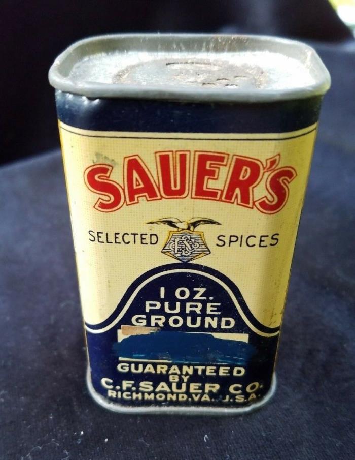 Old Advertising Spice Tin Sauer's Selected Spices CF Sauer Co Richmond VA