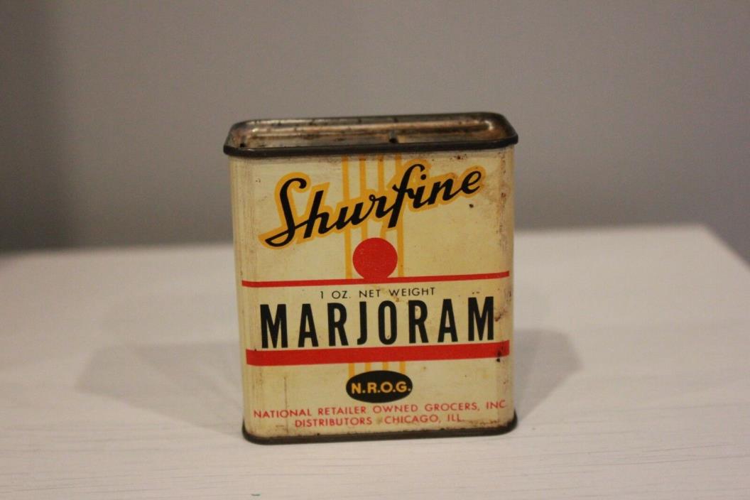 Vintage SHURFINE Marjoram Spice Tin Grocery Collectible
