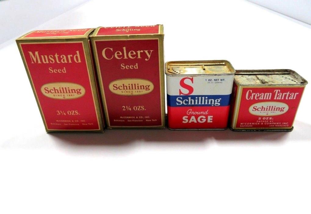 Vintage Schilling Spice Tins with Two BONUS Spice Boxes!