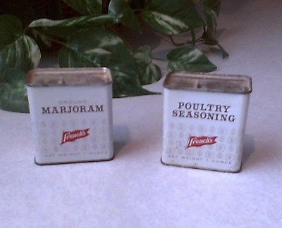 2 ANTIQUE FRENCH'S METAL SPICE TINS Vintage Collectibles U.S.A. (No UPC Bars!!!)