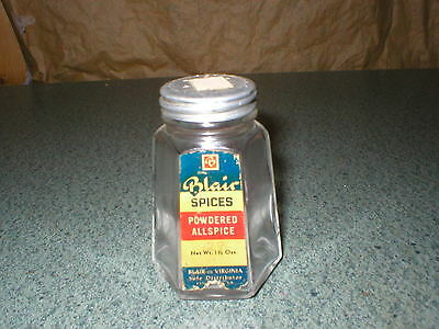 Vintage Blair Spices Lynchburg Virginia Glass Bottle Jar Powdered Allspice #2