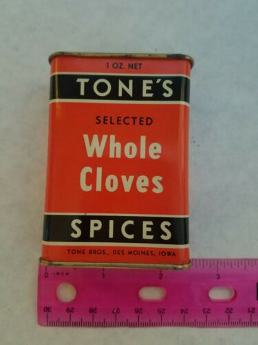 Vintage Tones Spice Tin Whole Cloves Orange Black Label