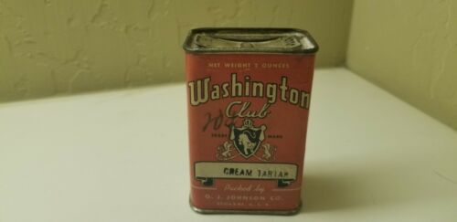 Vintage RARE WASHINGTON CLUB CREAM TARTAR SPICE TIN PAPER LABEL 2 OUNCES