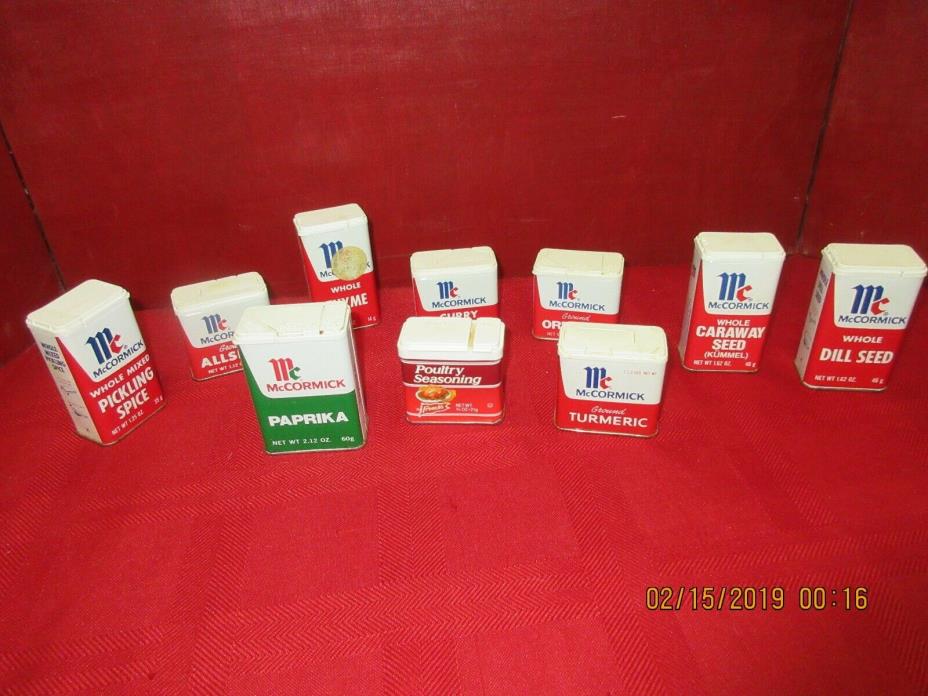 Vintage Spice Tins Lot Of 10- 9 McCormick 1 French's