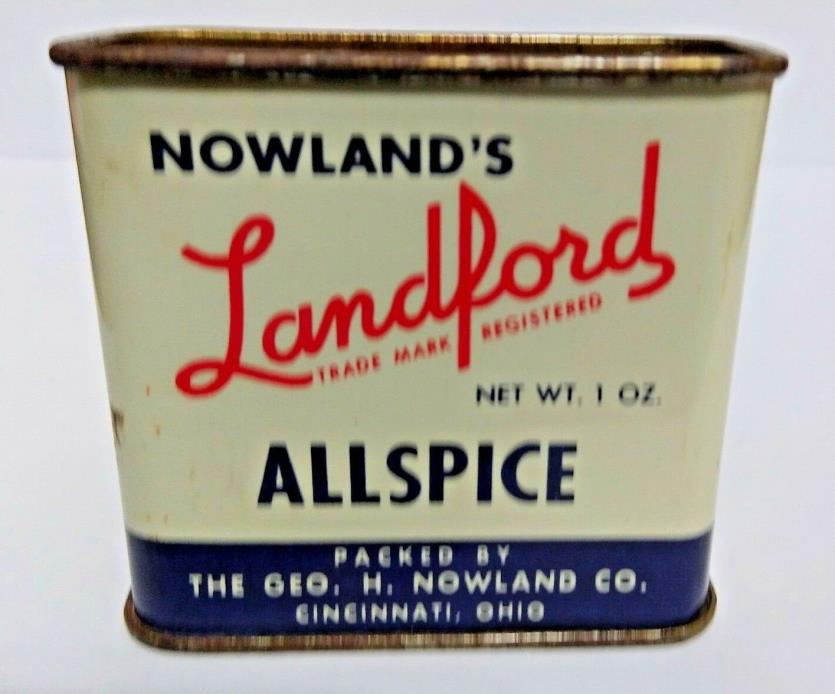Vintage NOWLAND'S LANDFORD ALLSPICE Metal Spice Tin